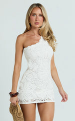 Crochet Knitted One Shoulder Dress in White