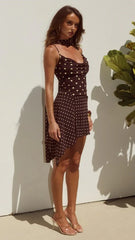 Alora Scoop Neck Mini Dress - Choc / Lemon Polka