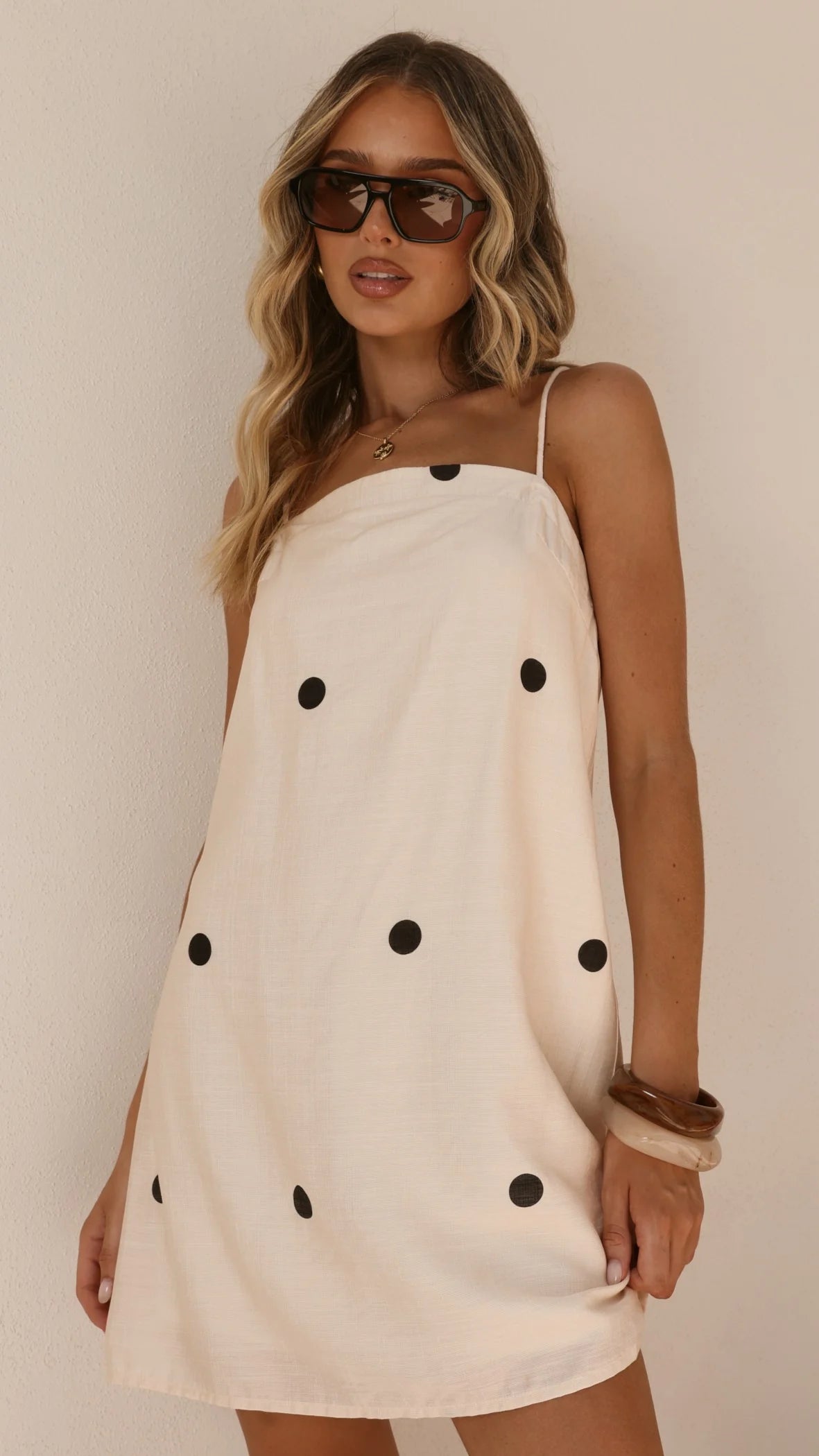 Nalu Mini Dress - Cream Polka