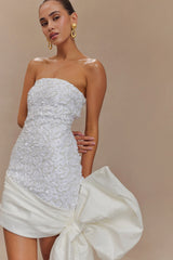 Franka Strapless Bow Mini Dress - White